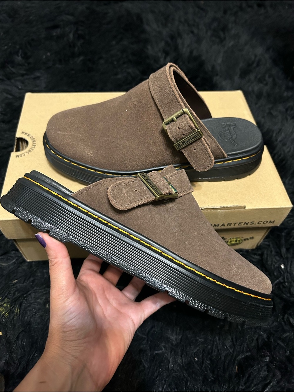 DR MARTENS Brookline brown leather mules clogs slip on shoes women’s 9 new